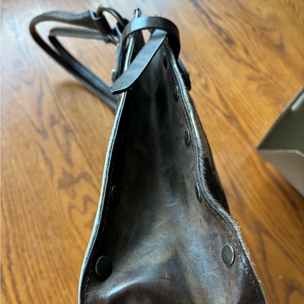 Vintage Maurizio Tauti Leather Tote Bag with Brown and Cream Haircalf Pattern - Picture 5 of 10